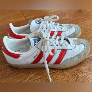Kids adidas Sambas size 2 white and red